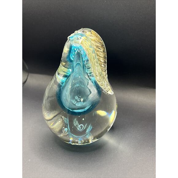 Vtg Chalet Canada Art Glass Blue Gold Clear MCM Paperweight Pear PLEASE READ - Picture 7 of 16